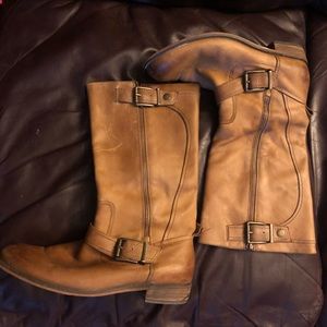Tan leather three-quarter height boots
